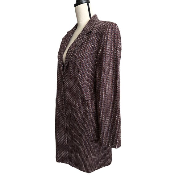 Diane Von Furstenberg Coat Mid Length Single Button Brown Red Blue VINTAGE Large - Picture 5 of 7